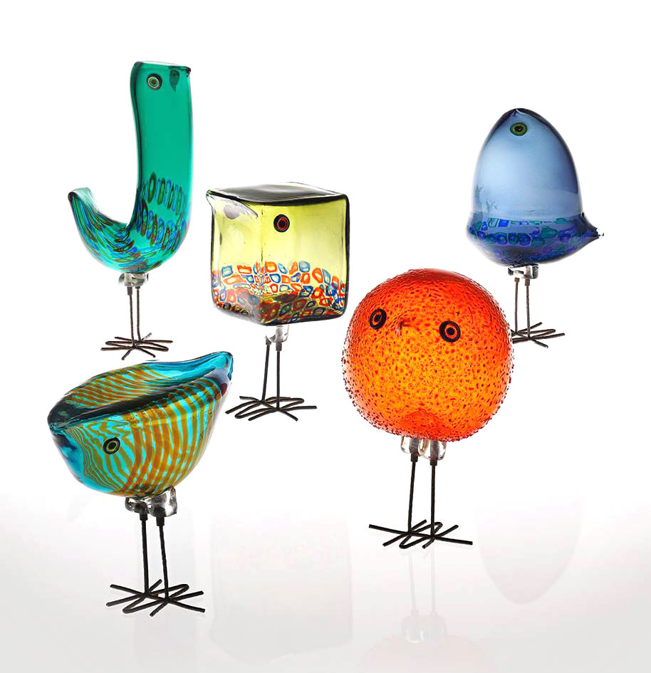 An assortment of glass 'Pulcini" birds designed by Alessandro Pianon for Vistosi of Italy in 1963. Photo: Phillips